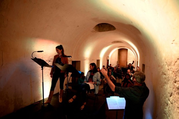Musicians play during a rehearsal of the 