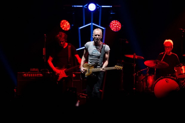 English singer Gordon Matthew Thomas Sumner, aka Sting, and Argentinian guitarist Dominic Miller (L) perform at the Accor Arena in Paris on December 3, 2023.