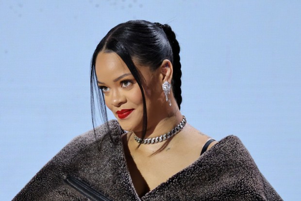 PHOENIX, ARIZONA - FEBRUARY 09: Rihanna speaks onstage during the Super Bowl LVII Pregame & Apple Music Super Bowl LVII Halftime Show Press Conference at Phoenix Convention Center on February 09, 2023 in Phoenix, Arizona. 