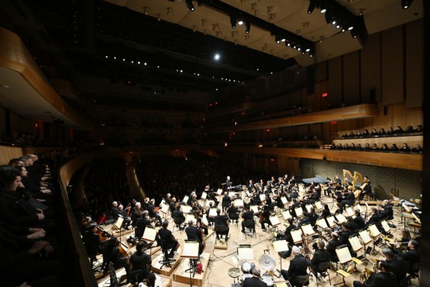 NEW YORK, NEW YORK - FEBRUARY 14: The New York Philharmonic, led by Yannick Nézet-Séguin, performs onstage during the Orchestrating Maestro special event at David Geffen Hall at Lincoln Center on February 14, 2024 in New York City. 