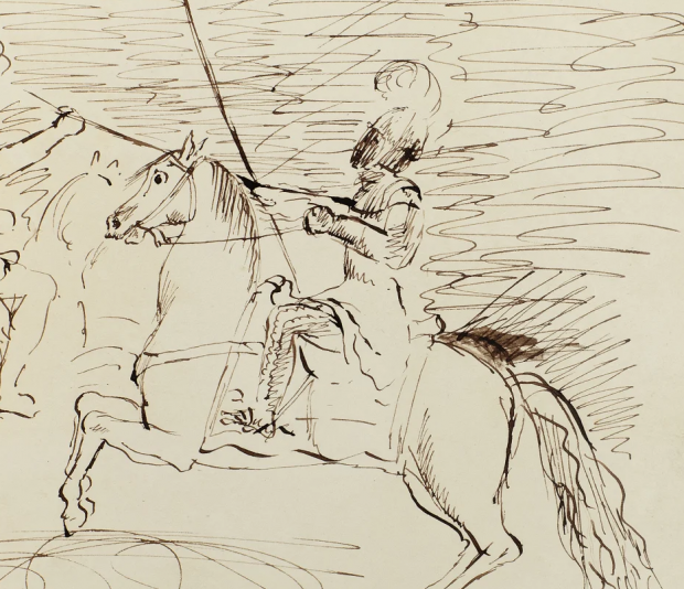 A knight on horseback—one of Queen Victoria’s sketches that will be auctioned as part of an album on July 9.