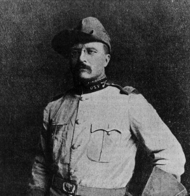 circa 1898: Theodore Roosevelt (1858 - 1919), the 26th President of the United States of America (1901 - 1909), in the uniform of a Lieutenant-Colonel of the Rough Riders, a volunteer cavalry unit which he led during the Spanish-American war. Original Publication: From a photograph by Rockwood in 'The Rough Riders'. 